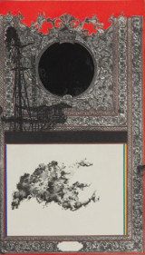 Saad Qureshi NOTHING BUT LIGHT 2013 Oil, spraypaint and wax pencil on giclee print 17.5 x 10 in.