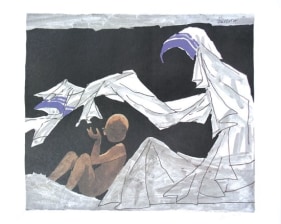 M. F. Husain Blanketing ND Signed Serigraph print 17 x 22 in.