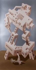 Gigi Scaria Ladders of Gravity 2017 Watercolor and automotive paint on paper 58 x 30.5 in.