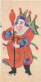 Kalighat Painting GUARDIAN FIGURE (RED) ND Silver, opaque and transparent pigments on paper 17.5 x 11 in.