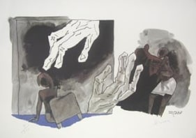 M. F. Husain Mother Teresa's Hands ND Signed Serigraph print 17 x 22 in.