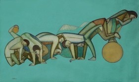 Neeraj Goswami PLAY II 2006 Oil on canvas 28.5 x 48 in.  SOLD