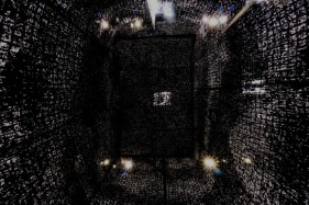 Abir Karmakar ROOM 2015 Acrylic, art powder, and synthetic adhesive on cotton mosquito net 120 x 99.5 x 63.5 in.