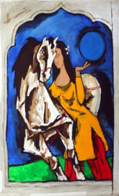 M.F. Husain BLUE MOON (FROM AMRITA SERIES) 2006 Acrylic on canvas 51 x 37.5 in.  SOLD