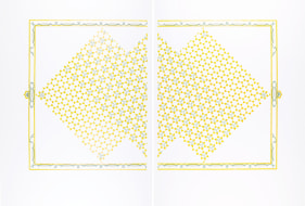 Abdullah M. I. Syed  Illuminated Prisms Manuscript II: Page 3 - Recto/Verso, 2017  Hand-cut U.S. $1 banknotes collage and 24k gold on Illustration board  39.50 x 50 in