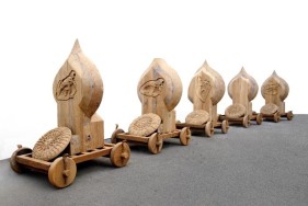 Riyas Komu UNDERTAKERS 2007 Wood and iron and automotive paint 37 x 42 x 23 in.