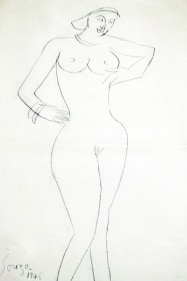 F.N. Souza Untitled (Nude Holding Breast) 1948 Ink on paper ​13.5 x 8.5 in.