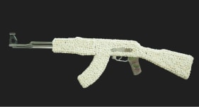 Promotesh Das&nbsp;Pulak  Vindicate, 2018  Shola flowers, plastic and wire  66h x 18w x 3.50d in