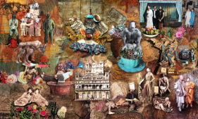 Mohsin Shafi  cheers darlin&rsquo; ii  2019  Sublimation on raw silk, jamawar  24 x 40 in