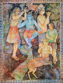 Sakti Burman MUSIC RUNS FROM SKY TO SKY 2007 Oil on canvas 57.5 x 45 in.