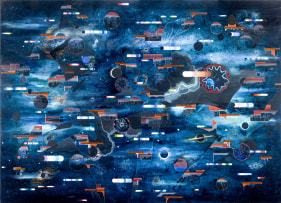 Dancers of the Celestial Realms, 2024-2025, Acrylic, fabric, pigment, glue on canvas