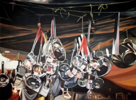 Subodh Gupta UNTITLED (POTS AND PANS) 2004 Oil on canvas 65 x 90 in.  SOLD