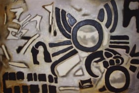 Aubrey Williams SUN HIEROGLYPH (OLMEC MAYA SERIES) 1983 Oil on canvas 47.2 x 70.1 in