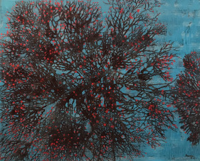 G. R. Iranna  Witness, 2015  Acrylic on tarpaulin  54h x 66w in