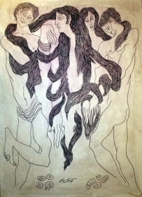 Sadequain TWO COUPLES Oil on canvas 47 x 36 in.  SOLD