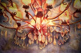 Nitin Mukul CHANDELIER 3 2014 Oil, acrylic and tea stain on canvas 40 x 60 in.