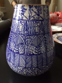 Rachid Koraichi Untitled 2017 Red earth, blue and white oxide 12 x 8 x 8 in.