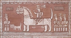 Jamini Roy Untitled (Regal Procession) c. 1940s Tempera on canvas on board 18 x 33 in.