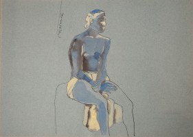 K. Laxma Goud (b. 1940), Not Titled (On Light Blue Paper), ND