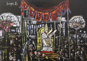 Francis Newton Souza POPE BLESSING THE CROWD 1963 Oil on canvas 45 x 63 in.