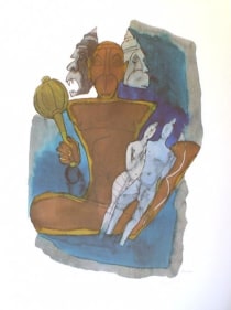 M.F Husain Hanuman-Three Heads ND serigraph 24 x 18 in.