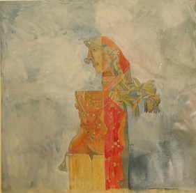 Laxma Goud UNTITLED (WOMAN) 1982 Linocut on card 11 x 9.5 in.