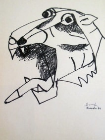 M.F. Husain TIGER 1964 Ink on paper 11 x 8.5 in.  SOLD