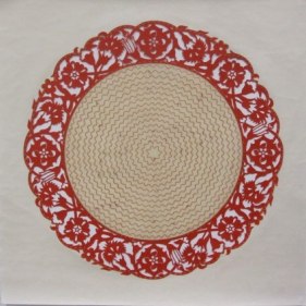 Anila Quayyum Agha All The Flowers Are For Me (Red) 2015 Embroidery and encaustic on laser-cut paper 30 x 30 in.