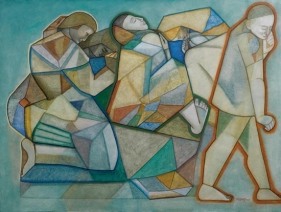 Neeraj Goswami HAPPENING I 2007 Oil on canvas 36 x 48 in.  SOLD