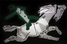 M.F. Husain GREEN HORSE Limited Edition Print 30 x 22 in.