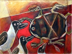 Paritosh Sen CRABS AND BIRDS 2003 Mixed media on paper 19 x 25 in.