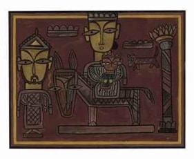 Jamini Roy UNTITLED (THE HOLY FAMILY) ND Gouache on card 27.5 x 35.25 in.