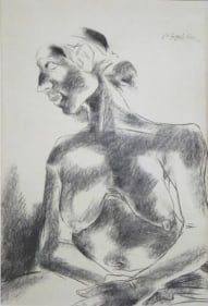 Laxma Goud UNTITLED (ELDERLY WOMAN RESTING) 1985 Charcoal on paper 22 x 14.5 in.