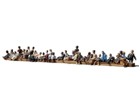 Sudipta Das  W aiting, 2022  Hanji Paper, Rice Paper, Water Color on Board  9.06h x 67.72w x 3.54d in