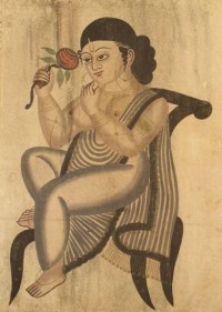 Kalighat Painting UNTITLED 35 (SITTING GIRL WITH FLOWER) ND Watercolour on paper 18 x 13 in.