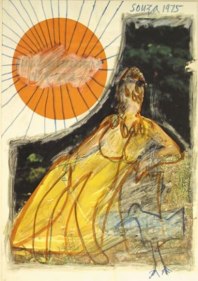 F. N. Souza UNTITLED (FIGURE AND SUN) 1975 Marker, Chemical on paper 11 X 8.5 in.