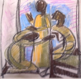 Biren De&nbsp;, Untitled Sketch (Kneeling and Standing Figures), Circa 1960