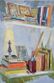 Salman Toor, Floating Shelf II, 2018, Oil on panel, 36 x 24 in