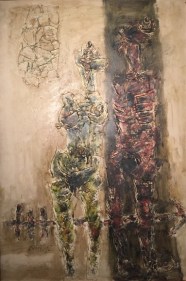 M.F. Husain Two Figures 1960s Oil on board 45 x 32 in.