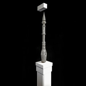 Saks Afridi, Levitating Minaret, 2019, High density foam, electromagnets, wood, and paint, 24 x 4 in