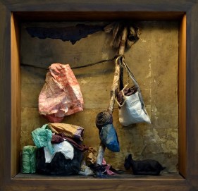 Shelter - 1, 2019  Hanji Paper, Rice Paper, Water Color on Board  13.19h x 13.19w x 5.31d in