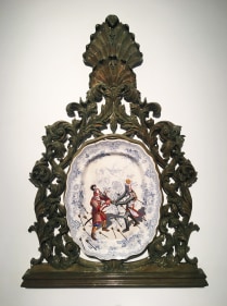 Adeela Suleman  Untitled (Plate - 1), 2017  Wood, Ceramic Plate with Enamel Paint Hardener and Lacquer  47.5 x 31.5 x 3 in