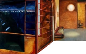 Indrapramit Roy TEXTURES OF THE DRIFT 2006 Oil on shaped canvas 72 x 114.5 in.  SOLD