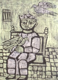 Badri Narayan MAN WITH PIGEONS Watercolor and ink on paper 29 x 21 in.