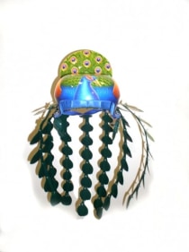 Adeela Suleman PEACOCK STYLE HELMET 2008 Metal with acrylic paint, fabric and padding 31 x 18 x 19 in.