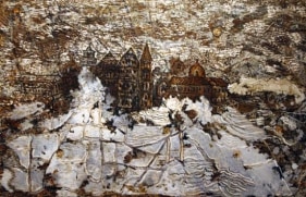 Jayashree Chakravarty UNTITLED (BUILDINGS AND SNOW) 2005 Oil on canvas 30 x 46 in.  SOLD