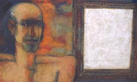 Laxma Goud PORTRAIT AND BLANK PICTURE FRAME 1980 Mixed media on paper 17 x 24 in.