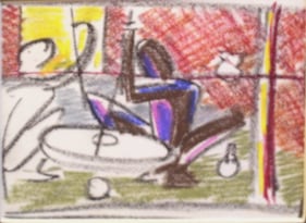 Biren De&nbsp;, Untitled Sketch (Seated Man in Brown, Pink, Blue), Circa 1960