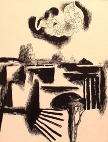 Laxma Goud UNTITLED: ANGEL OVER TEMPLE Ink on paper 9 x 7 in.