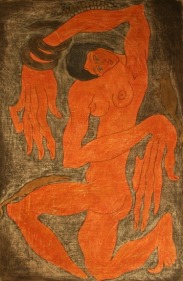 Sadequain WOMAN WITH SNAKES AND RATS Oil on canvas 52 x 29 in.  SOLD